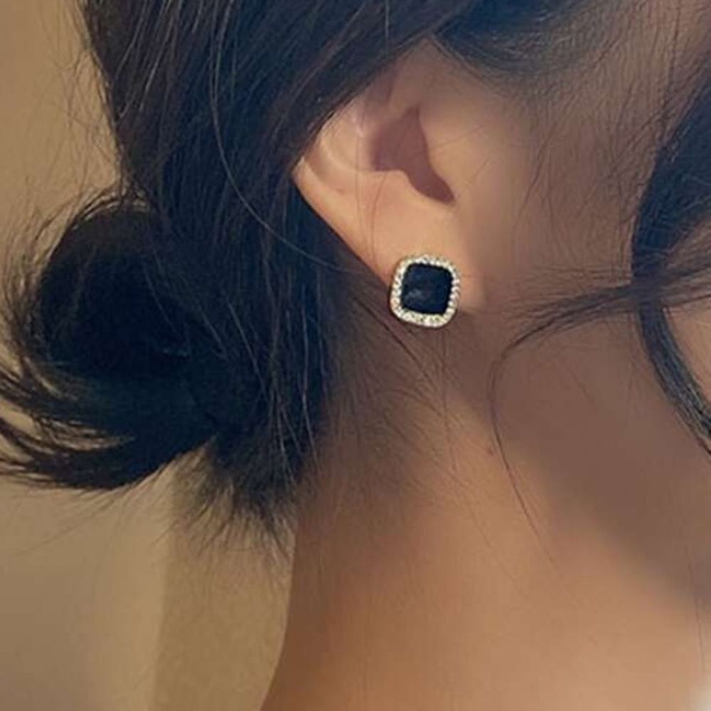 3for$20 1 Pair Fashionable Minimalist Square Geometric Earrings With Rhinestone